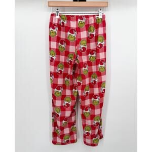Dr. Seuss The Grinch Christmas Plaid Fleece Pajama Pants Red Green Yth 14/16 GUC